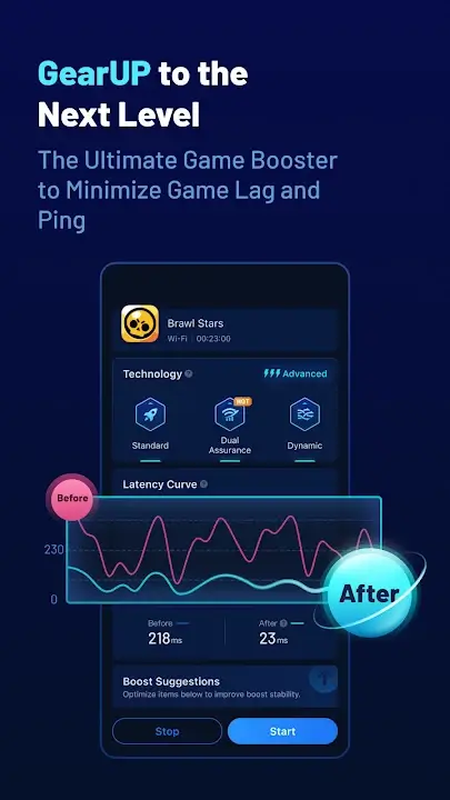 GearUP Booster MOD APK Best Gaming Network Optimizer App for Android [Premium Unlocked] Screenshot