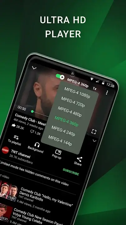 GreenTuber MOD APK Best Video Streaming and Background Player App for Android [Premium Unlocked] Screenshot
