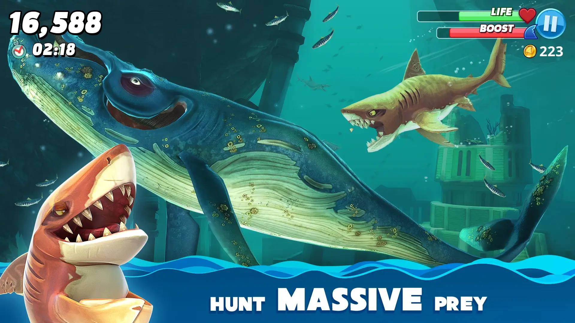 Hungry Shark MOD APK Unlimited Money &amp; Gems Shark Survival Game For Android (Latest Version) Screenshot